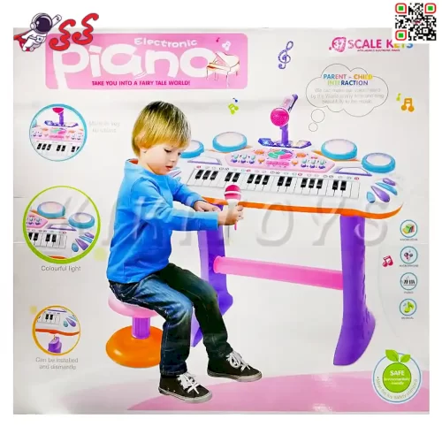 پیانو اسباب بازی دخترانه پایه دار با میکروفون Electronic Piano 7004C