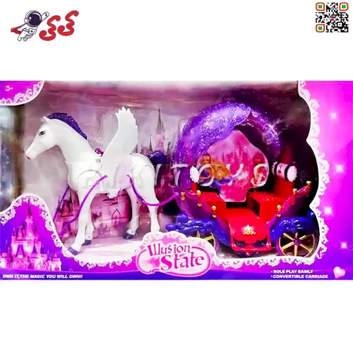اسباب بازی کالسکه سیندرلا صورتی و اسب بالدار راهرو WUSION STATE Cinderella 234