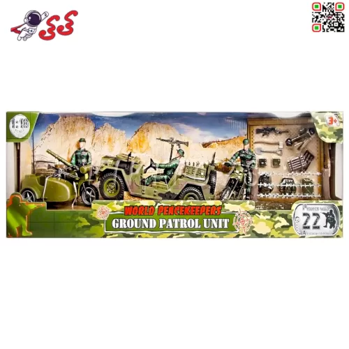 اسباب بازی ماکت ماشین جیپ و موتور نظامی با سرباز و تجهیزات برند ام اند سی MILITARY M C TOY 77044