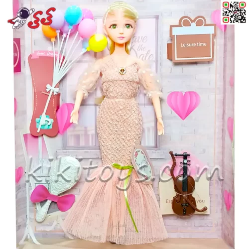 عروسک باربی مفصلی با ویولون و بادکنک رنگین کمان اسباب بازی Barbi 628