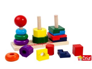 بازی برج اشکال هندسی چوبی 16 قطعه مدل Tower Shape