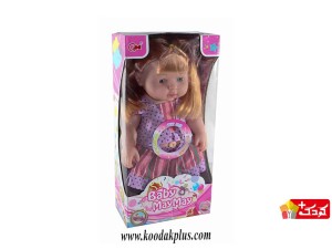 عروسک موزیکال مای مای صورت تپل با پیراهن توپ توپی مدل maymay-baby-815y