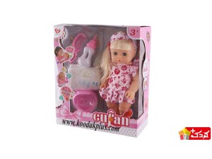عروسک بی بی بورن کوفان موی بلوند با دستمال سر قد 28 سانتی مدل cufan-baby-04