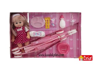 عروسک بی بی بورن با کالسکه، شیشه شیر و ظرف غذا مدل baby-born-mn655-5