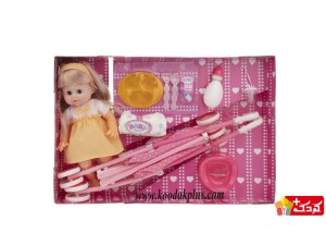 عروسک بی بی بورن تلدار با کالسکه، شیشه شیر و ظرف غذا مدل baby-born-mn655-2