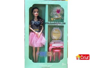 عروسک باربی مفصلی به همراه تاج و  میز آرایش مدل zxo24d