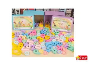 اسباب بازی نخ و مهره چوبی آموزش اعداد و حروف