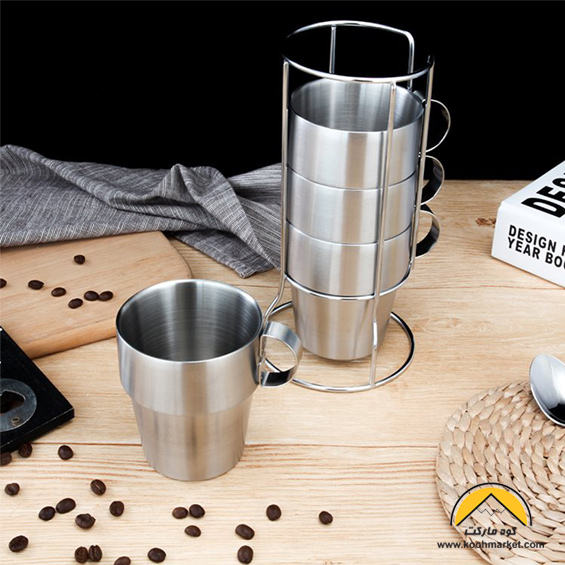پک 4 عددی لیوان استیل Snow Hawk (به همراه پایه نگهدارنده)