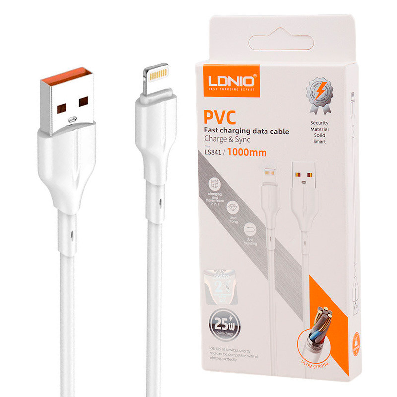 کابل لایتنینگ فست شارژ 25 وات الدینیو LS841 طول 1 متر