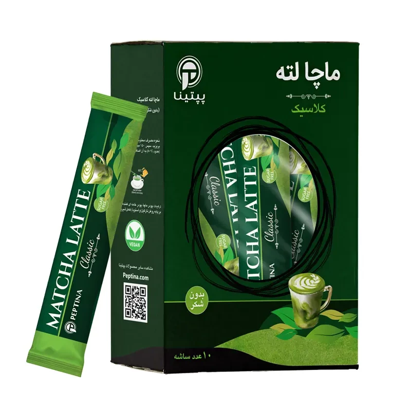 ماچا لته کلاسیک پپتینا sachet box containing 20 sachets of 10 grams