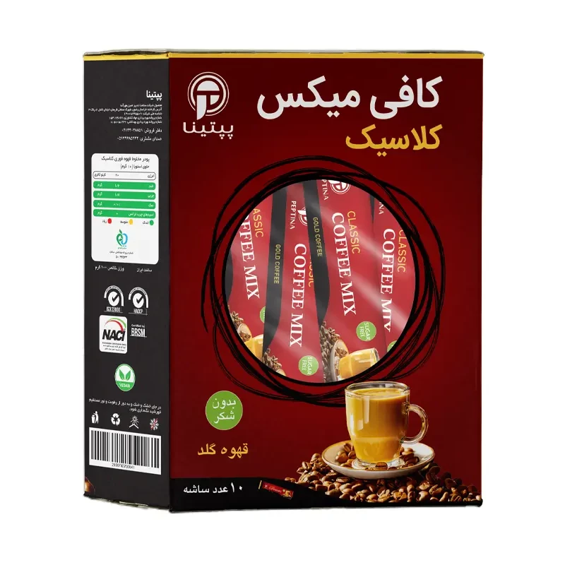 کافی میکس کلاسیک پپتینا sachet box containing 20 sachets of 10 grams
