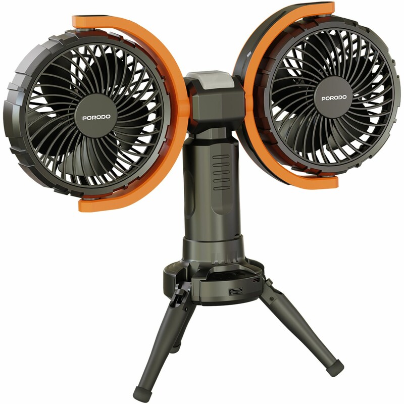 پنکه شارژی به همراه چراغ و پاوربانک پرودو مدل Porodo Lifestyle Dual-Head Oscillating Fan PD-LFST150-BK