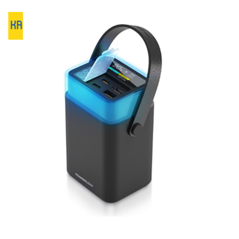پاوربانک 40000mAh Powerology Halo Beam – PD 65W، با دسته قابل حمل، نور LED رنگی، شارژ همزمان و نمایشگر هوشمند | مشکی