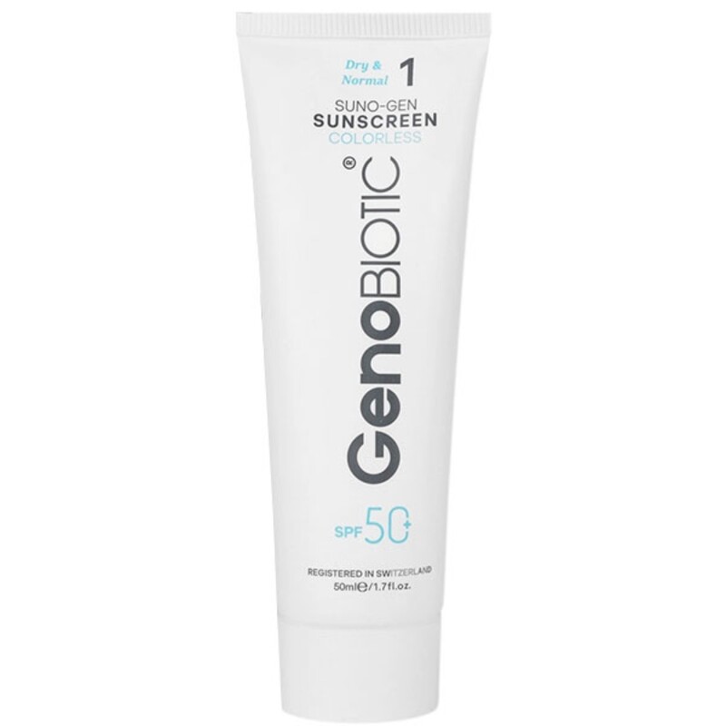 کرم ضد آفتاب بی رنگ پوست های خشک و معمولی SPF50 ژنوبایوتیک 50ml