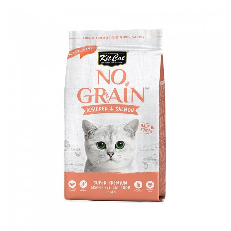 غذای خشک گربه کیت کت با طعم مرغ و سالمون Kit Cat No Grain Super Premium وزن 10 کیلوگرم