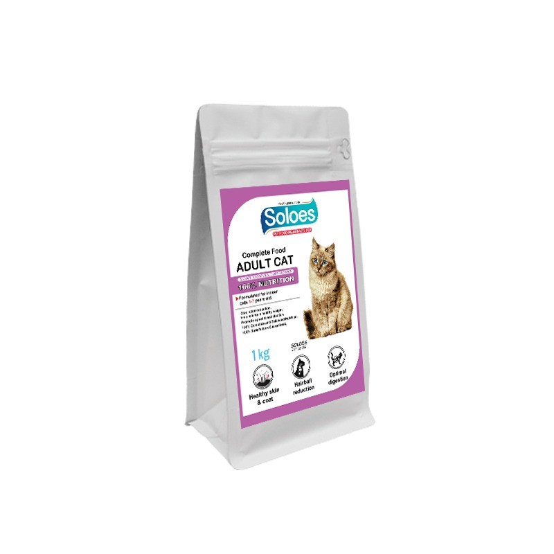 غذای خشک گربه بالغ سولواس طعم مرغ Soloes Complete Food Adult Cat With Chicken وزن 1 کیلوگرم