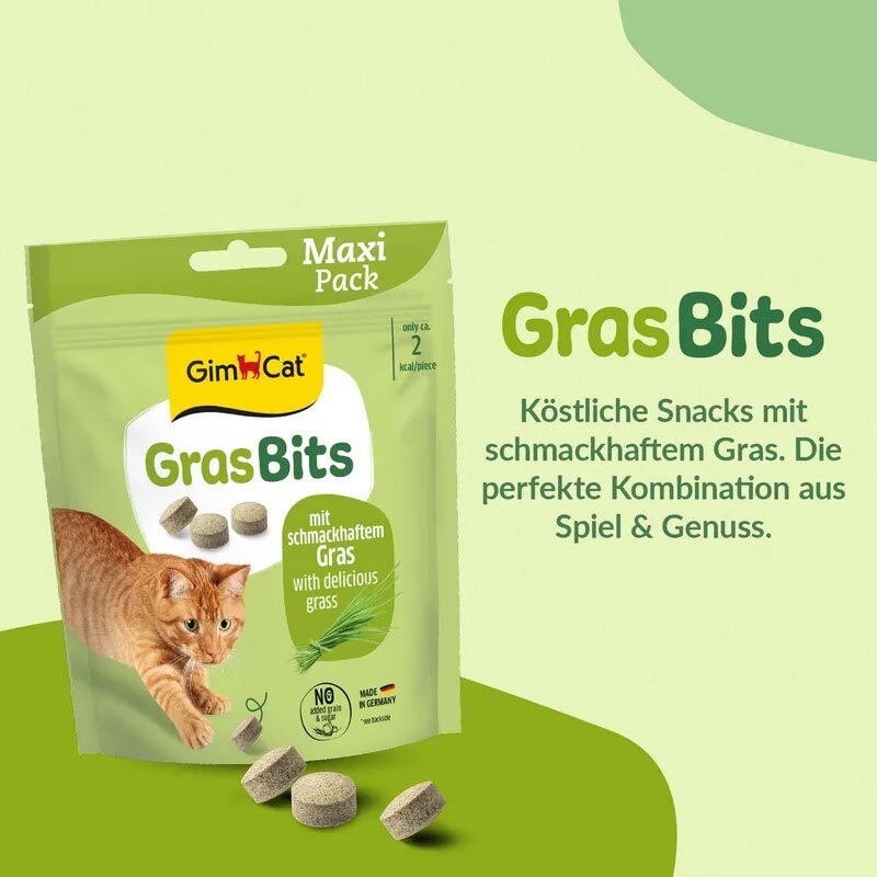 اسنک تشویقی گربه جیم کت با طعم علف گربه GimCat Gras Bits وزن 140 گرم