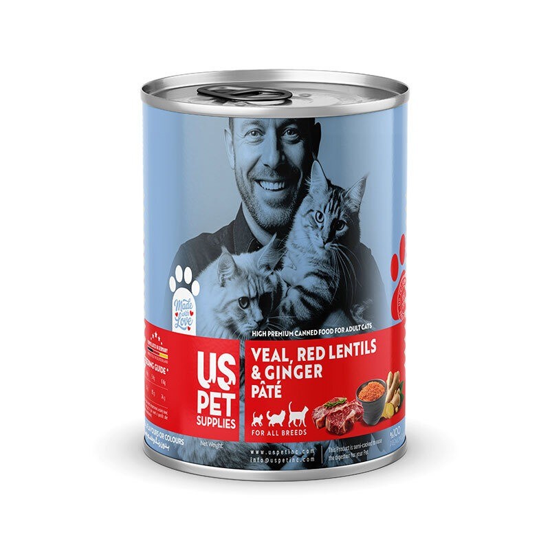 کنسرو غذای گربه یو اس پت مدل های پریمیوم با طعم گوساله و عدس قرمز و زنجبیل USPet Cat Canned Food وزن 800 گرم