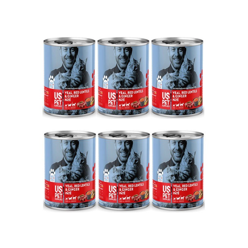کنسرو غذای گربه یو اس پت مدل های پریمیوم با طعم گوساله و عدس قرمز و زنجبیل USPet Cat Canned Food بسته 6 عددی