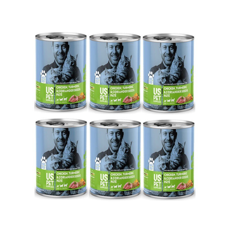 کنسرو غذای گربه یو اس پت مدل های پریمیوم با طعم مرغ و زردچوبه و گشنیز USPet Cat Canned Food بسته 6 عددی