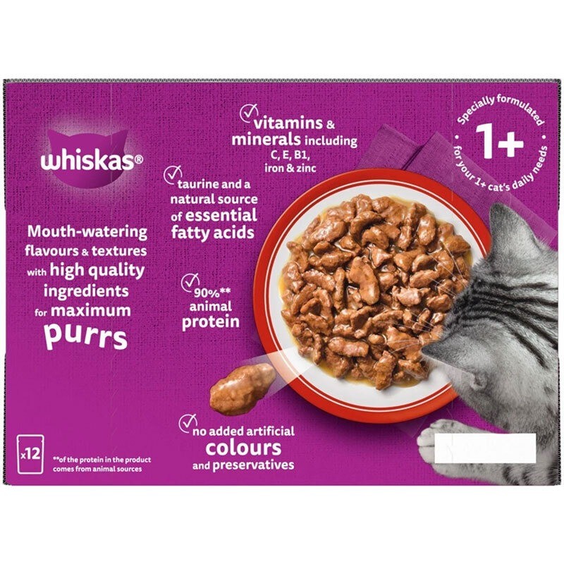 پوچ گربه ویسکاس با طعم گوشت پرندگان Whiskas Meaty Meals in Gravy وزن 85 گرم