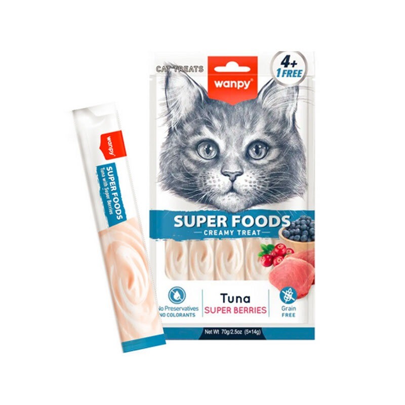 بستنی گربه ونپی با طعم ماهی تن و سوپر بری Wanpy Superfoods Creamy Lickabl وزن 70 گرم