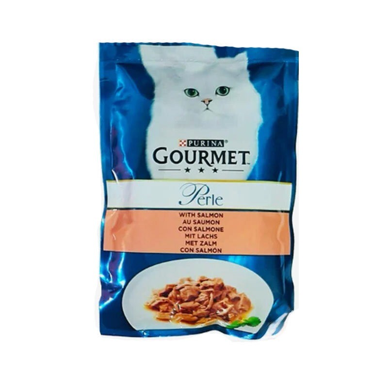پوچ گربه گورمت با طعم ماهی سالمون Gourmet Perle Salmon In sauce وزن 85 گرم