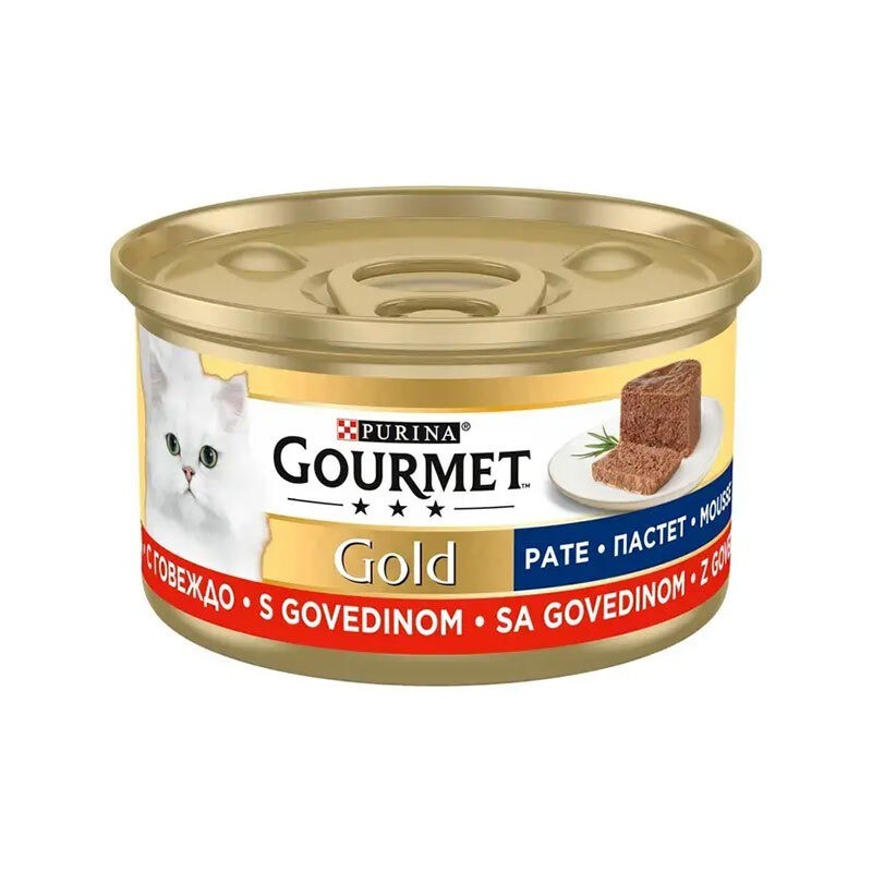 کنسرو غذای گربه گورمت پته با طعم گوشت گاو Gourmet Gold Pate وزن 85 گرم