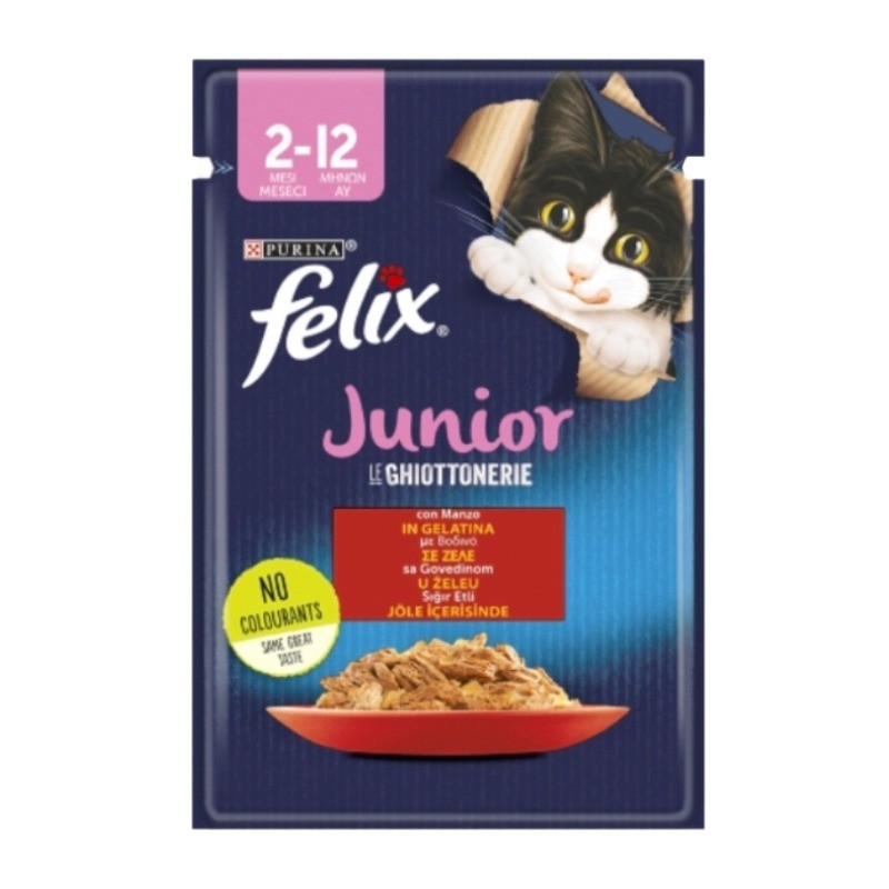 پوچ بچه گربه فلیکس با طعم گوشت گاو Felix Junior وزن 85 گرم