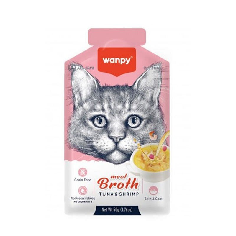 سوپ گربه ونپی با طعم ماهی تن و میگو سفارش اروپا Wanpy Cat Meat Broth بسته 12 عددی