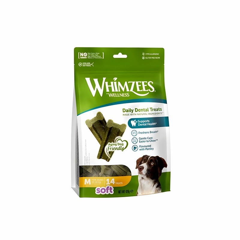 تشویقی دندانی سگ ویمزیس مناسب نژاد متوسط Whimzees SOFT Dog Chews M بسته 14 عددی