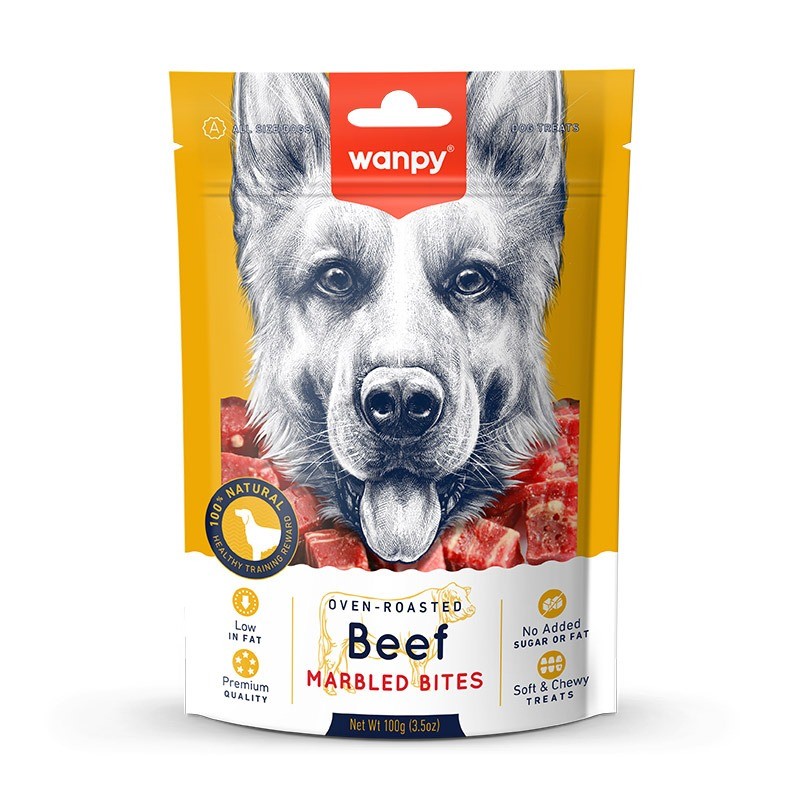 تشویقی سگ ونپی با طعم گوشت گاو Wanpy Marbled Bites وزن 100 گرم