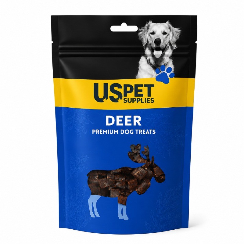 تشویقی سگ یو اس پت گوشت گوزن مدل مکعبی USPet Deer Cubes وزن 100 گرم