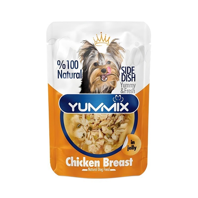 پوچ سگ بالغ یامیکس مدل نچرال در ژله با طعم مرغ Yummix With Chicken Natural Adult Dog Pouch وزن 85 گرم