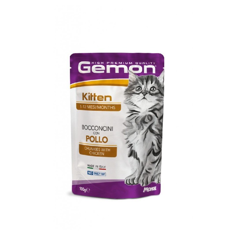 پوچ بچه گربه مونژه مدل جمون طعم مرغ Monge Gemon Pouch Kitten Chicken وزن 100 گرم