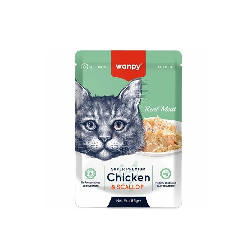 پوچ گربه ونپی با طعم مرغ و گوش ماهی سفارش اروپا Wanpy Super Premium بسته 12 عددی