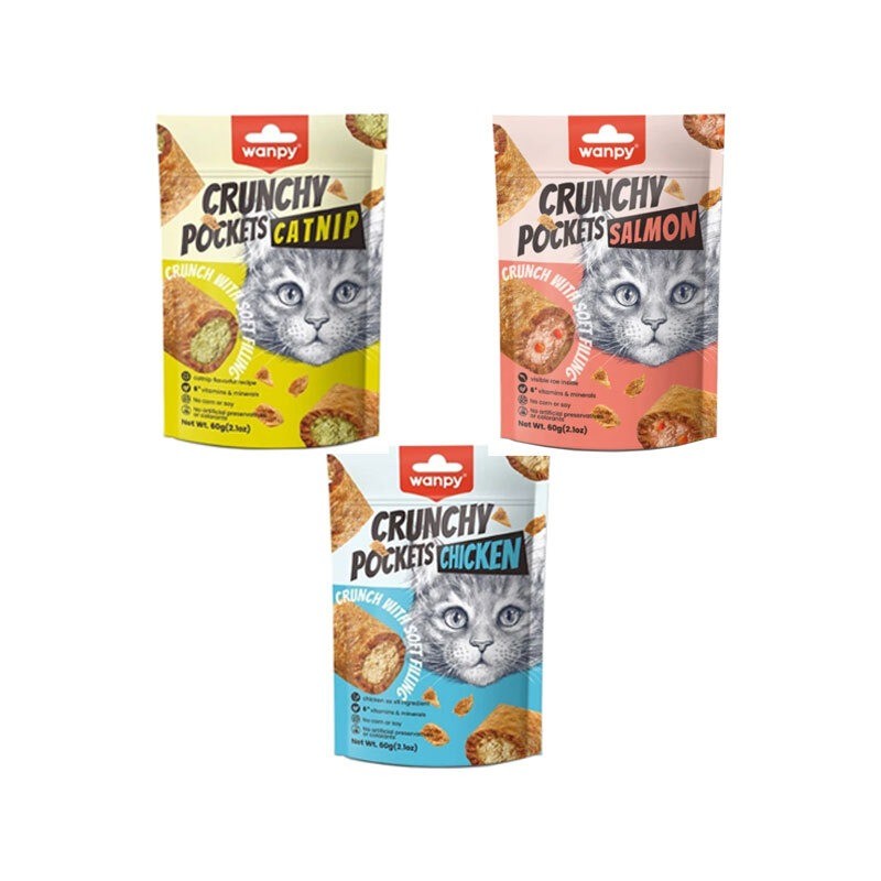 تشویقی گربه ونپی با طعم میکس Wanpy Crunchy Pockets بسته 3 عددی