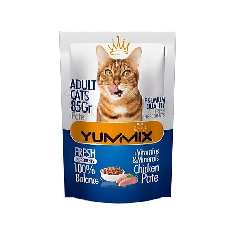 پوچ گربه بالغ یامیکس مدل پته با طعم مرغ Yummix With Chicken Pate Adult Cat Pouch وزن 85 گرم
