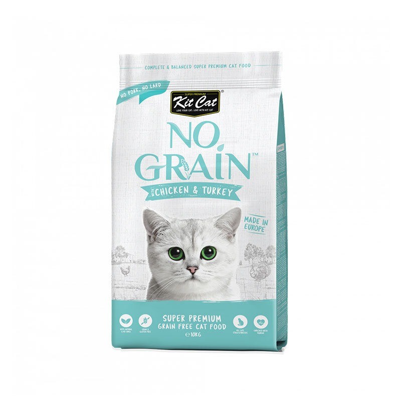 غذای خشک گربه کیت کت با طعم مرغ و بوقلمون Kit Cat No Grain Super Premium وزن 1 کیلوگرم