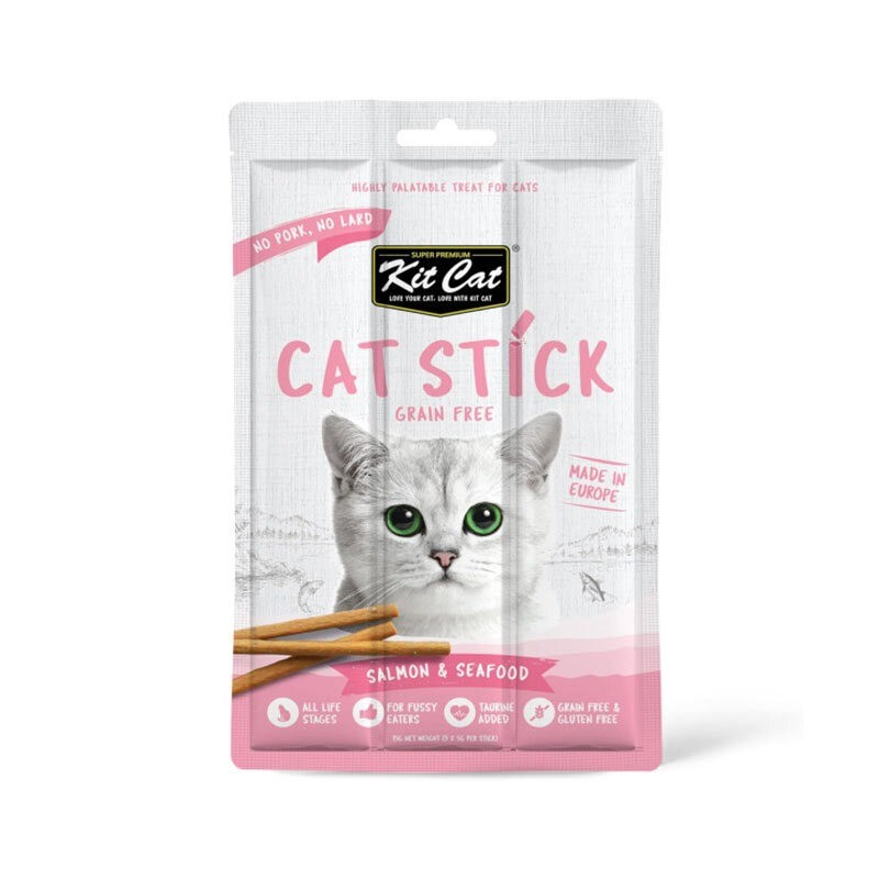 تشویقی مدادی گربه کیت کت با طعم ماهی سالمون و غذای دریایی Kit Cat Grain-free Cat Sticks With Salmon & Seafood وزن 15 گرم