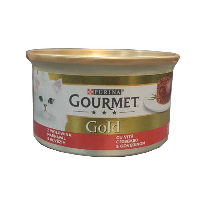 کنسرو غذای گربه گورمت کیکی با طعم گوشت گاو Gourmet Gold Savoury Cake وزن 85 گرم