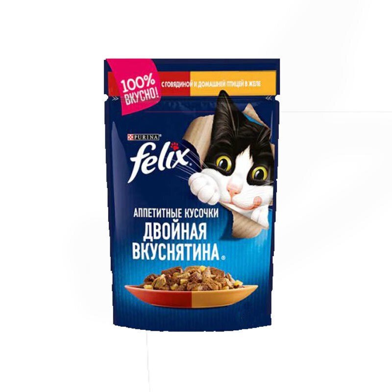 پوچ گربه فلیکس با طعم گوشت و مرغ در ژله Felix Chicken & Beef In Jelly وزن 75 گرم