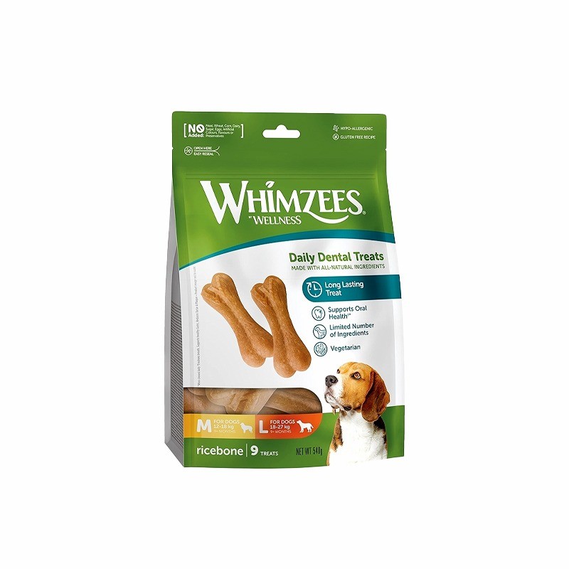 تشویقی دندانی سگ ویمزیس مدل استخوان برنجی سایز متوسط و بزرگ Whimzees Rice Bone M/L بسته 9 عددی