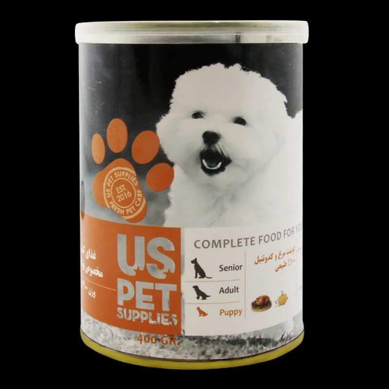 کنسرو غذای توله سگ یو اس پت با طعم مرغ و کدوحلوایی UsPet Canned Food With Chicken & Pumpkin وزن 400 گرم