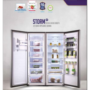 یخچال فریزر دوقلو 40 فوت استیلون مدل STORM PLUS، دارای اخطار باز ماندن درب و یخساز دستی، ارتفاع 200، پهنای 65 و عمق 65 سانتی‌ متر، میزان مصرف انرژی C، دارای 8 طبقه در یخچال و 8 طبقه در فریزر