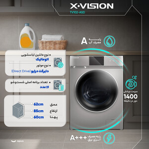ماشین لباسشویی 10 کیلوگرم اتوماتیک ایکس ویژن مدل TV102-ASD