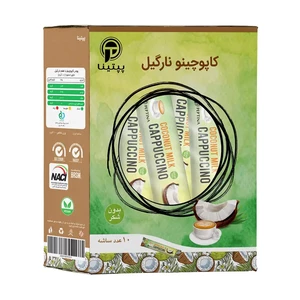 کاپوچینو با پودر شیر نارگیل پپتینا sachet box containing 20 sachets of 10 grams