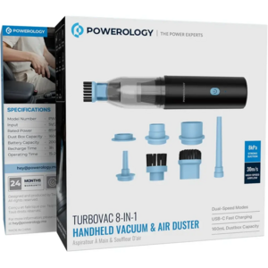 جاروبرقی و گردگیر دستی 8 کاره Powerology Turbovac PWLFVD05BK
