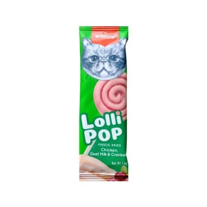 تشویقی آبنباتی گربه ونپی با طعم مرغ، شیر بز و کرن‌بری Wanpy Freeze Dried Lollipop بسته 10 عددی