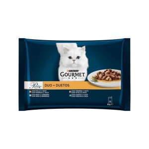 پوچ گربه گورمت خورشتی با طعم مرغ و گوشت گاو، بوقلمون و بره، گوساله و اردک، خرگوش و گوشت شکار Gourmet Perle Multipack in Gravy بسته 4 عددی